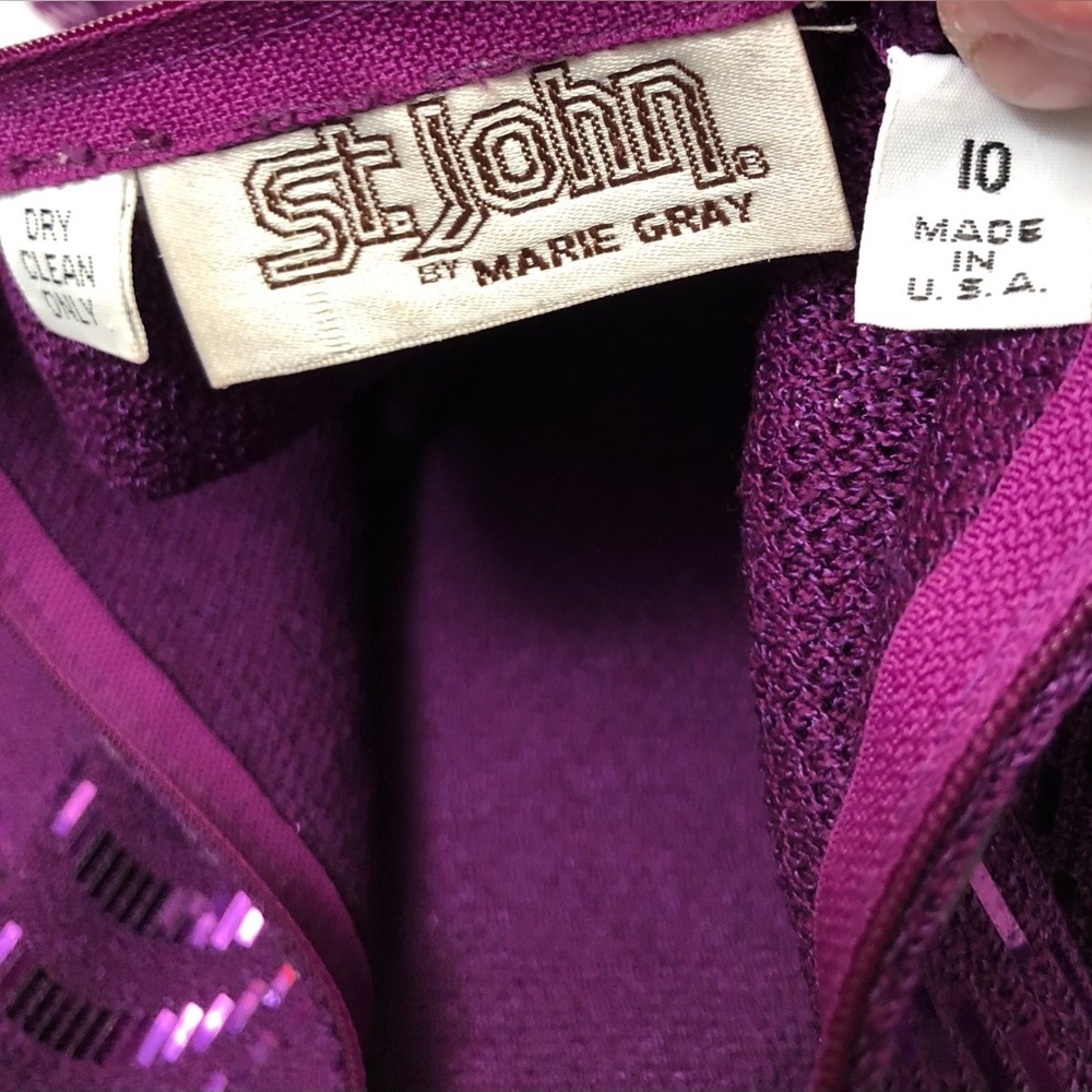 St. John Purple Knit Wave-Pattern Midi Dress - Picture 9 of 16
